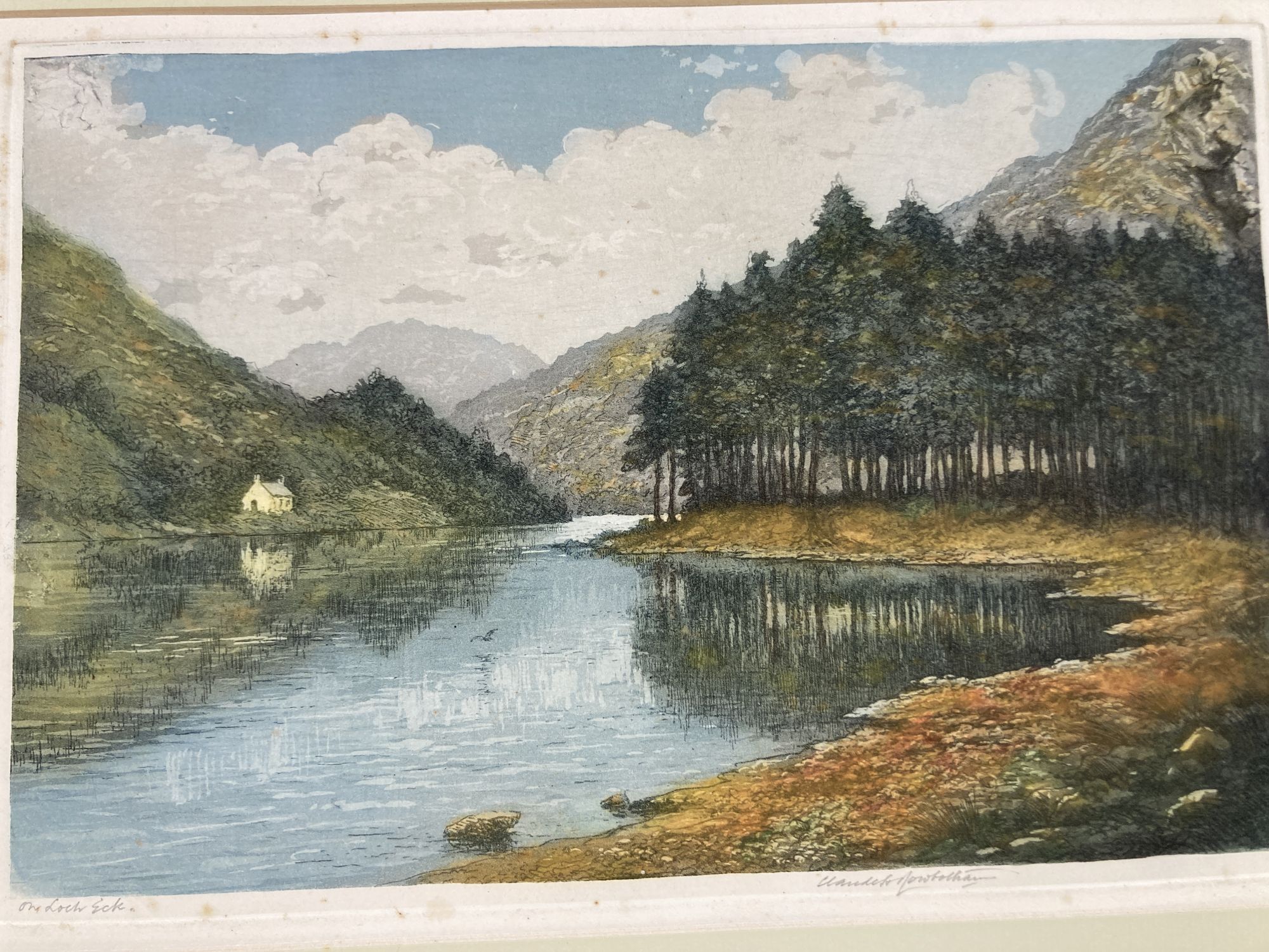 Claude Hamilton Rowbotham (1864-1949), five assorted hand coloured aquatints, including on Loch Eck, signed in pencil, largest 21 x 31c